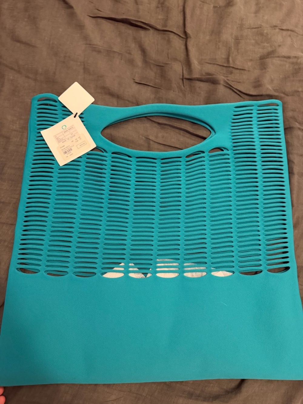 Issey Miyake Teal Blue Cutout Tote Bag